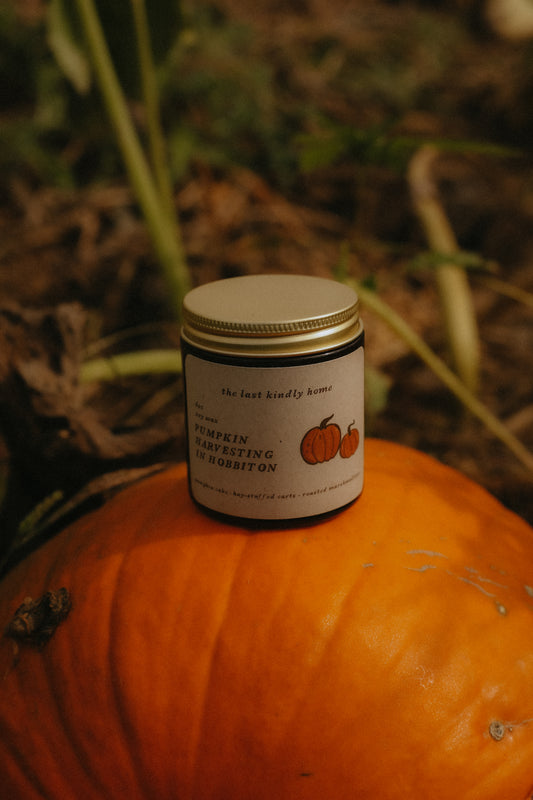 pumpkin harvesting in hobbiton candle