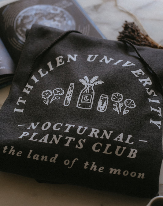 (ready to ship) ithilien university nocturnal plants club hoodie - large, grey color